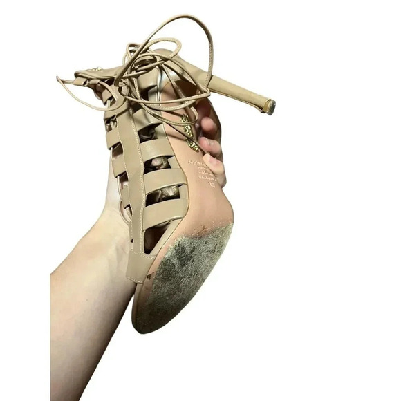 So Nude Sandal 85 GOLD Aquazzura@ Official Aquazurra Firenze Strappy Nude Leather Sandals